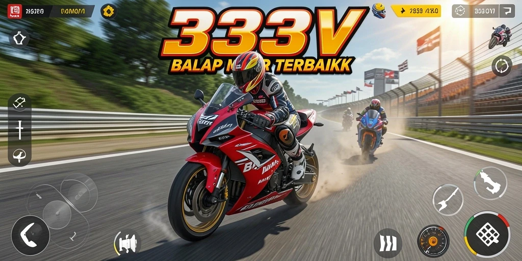 Screenshot gameplay 333V menampilkan aksi balap motor yang seru.