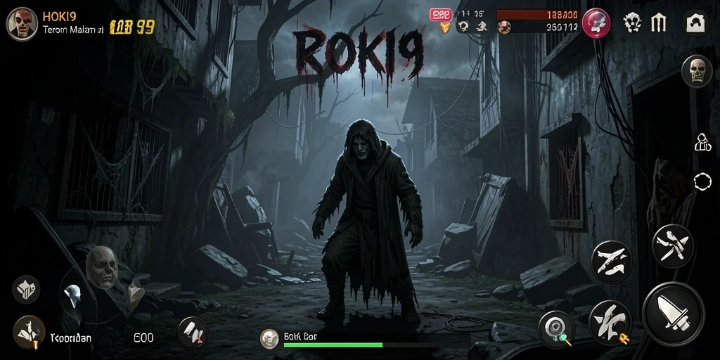 Tangkapan layar HOKI9 yang menampilkan suasana mencekam dan gameplay yang intens.