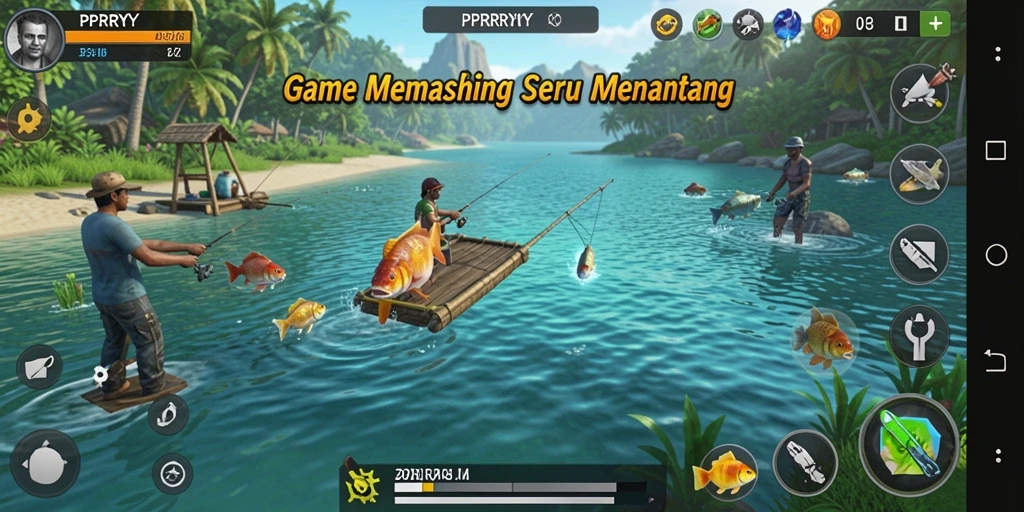 Tampilan menarik gameplay memancing di PPRRYY dengan beragam ikan.
